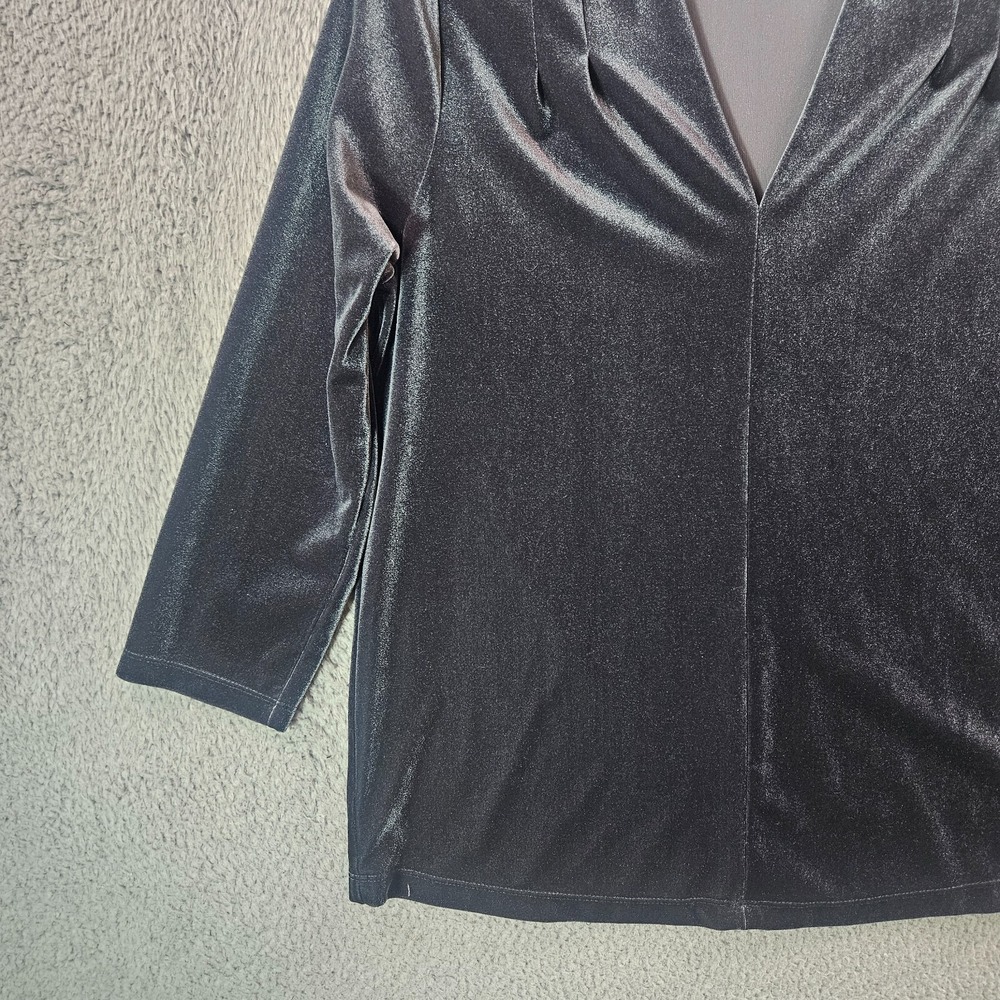 Lands' End Velvet Top‎ Blouse Women Small 6 8 Dark Gray Preppy Soft - Picture 2 of 11
